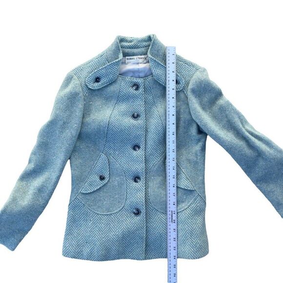 Daniel Hechter Vintage Herringbone Tweed Wool Jacket Blue Women's Small (S) - Picture 4 of 7